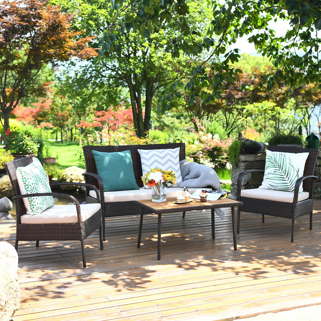 4 Pc Patio Rattan Furniture Set with Cushions K870519