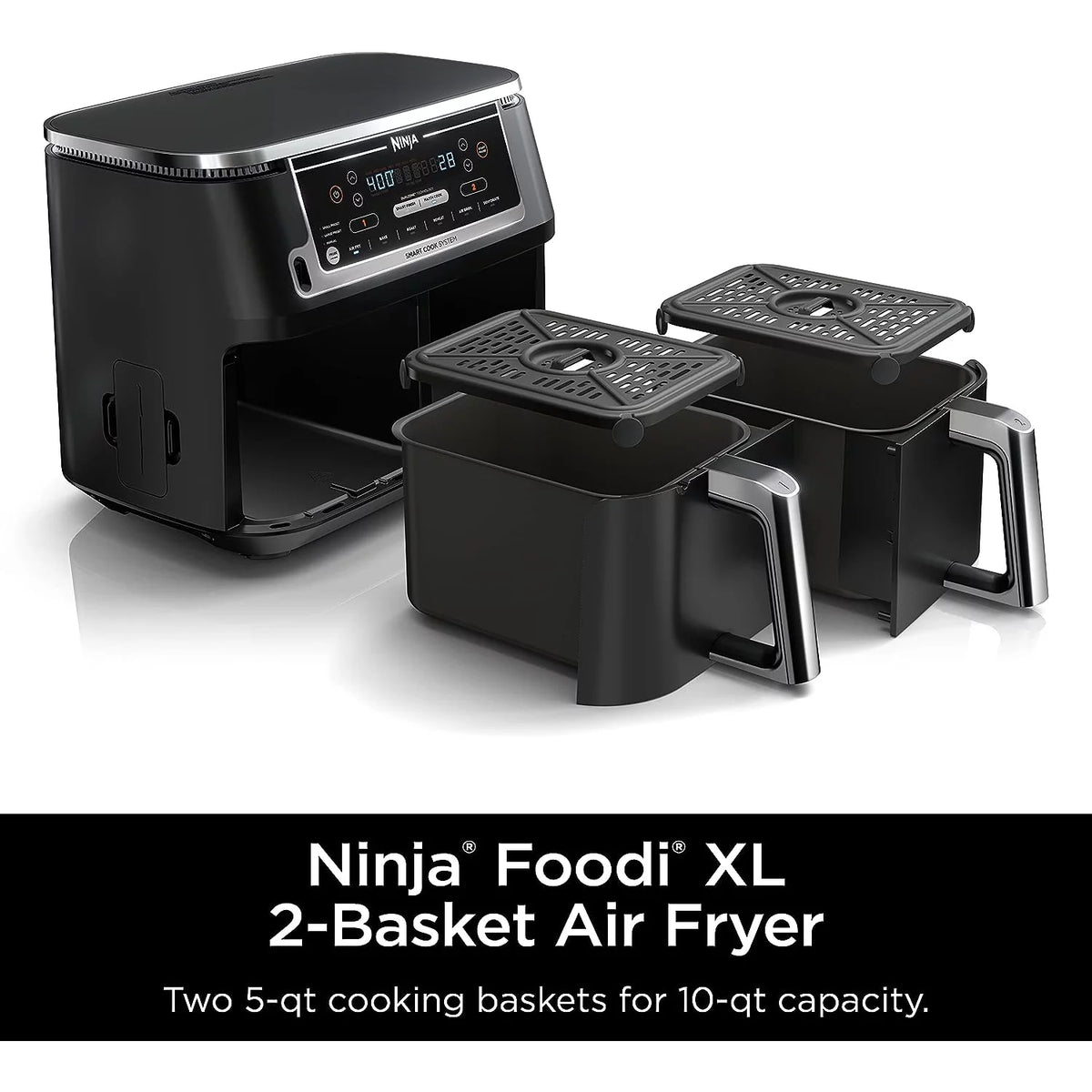Black 6-in-1 10-qt. XL 2-Basket Air Fryer F326