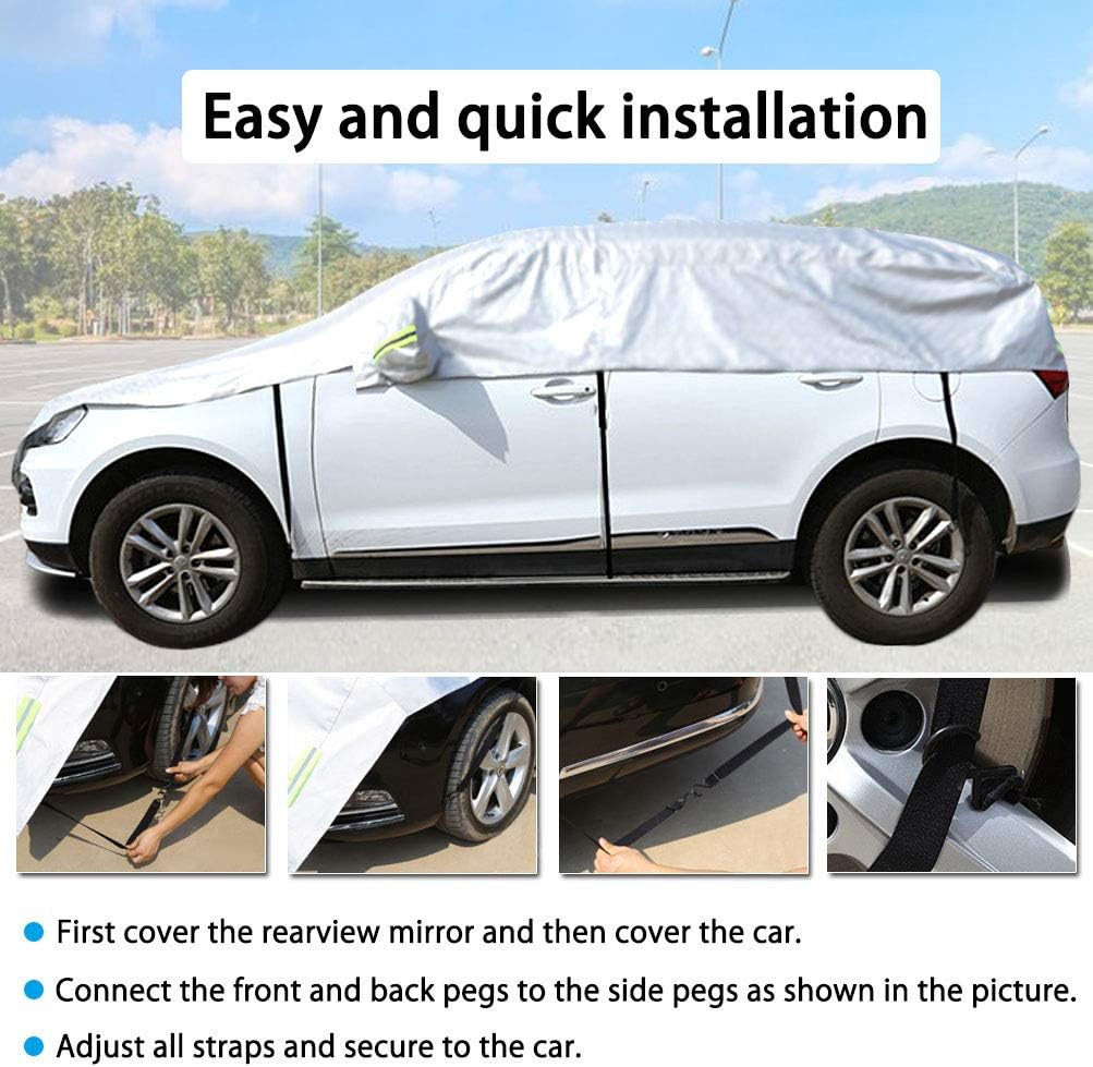 Half Car Cover with Cotton Waterproof Dustproof UV Resistant Snowproof Universal Fit Sedan Length 176'' to 194'' Z513