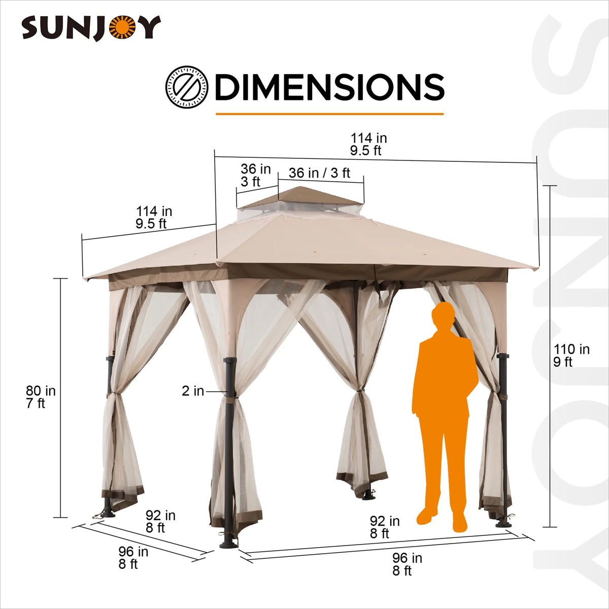 Tan and Brown Steel Frame Outdoor Patio Gazebo with Netting Q979