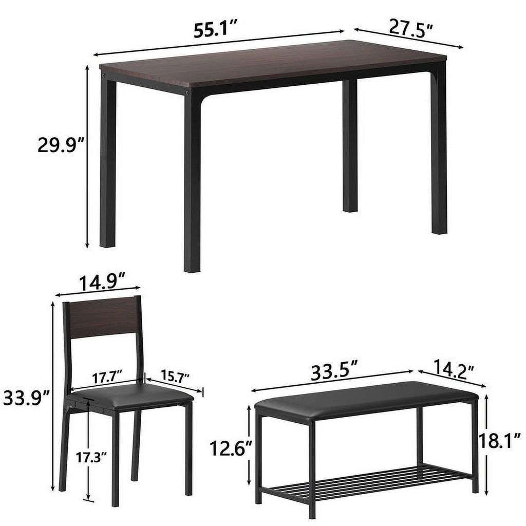 4 Person Dining Set with Upholstered Chair and Bench D91551