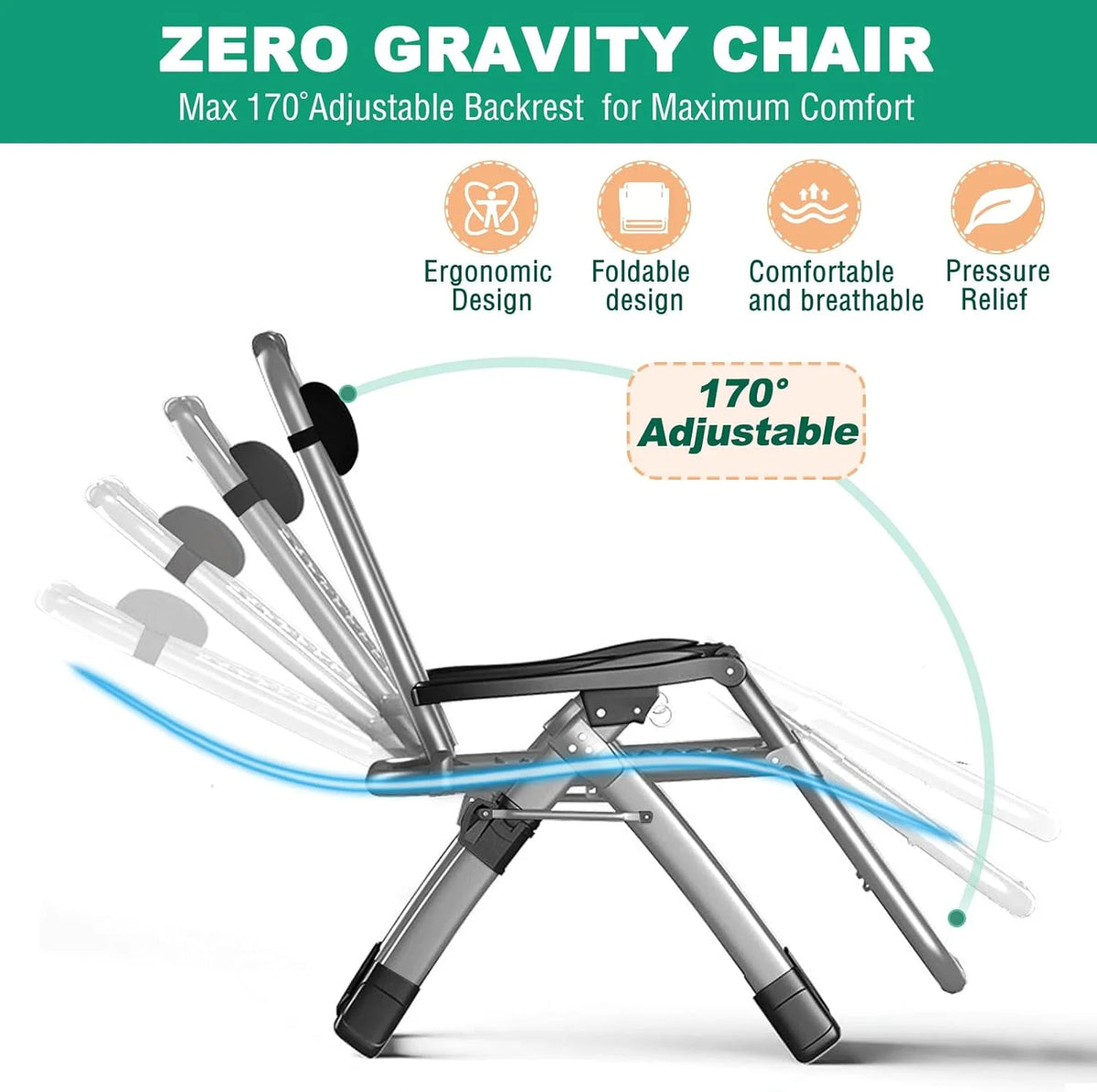 XL Zero Gravity Folding Reclining Lounge Chair with Cushion & Tray X284