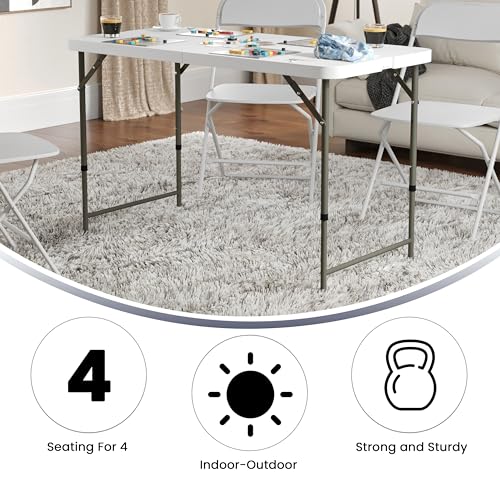 4' White Plastic Folding Table with Adjustable Legs U434103