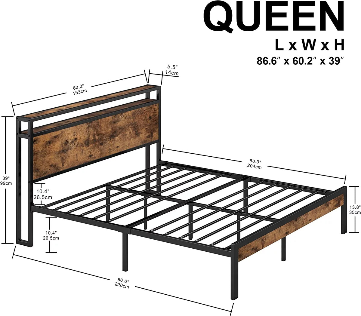 Queen Bed Frame with Industrial Headboard I7059