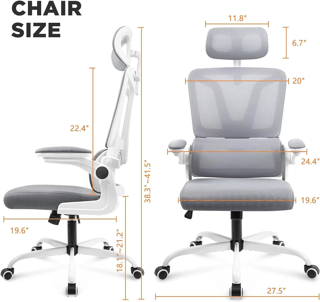 Dark Grey Ergonomic Mesh Office Chair with Lumbar Support Pillow L39322