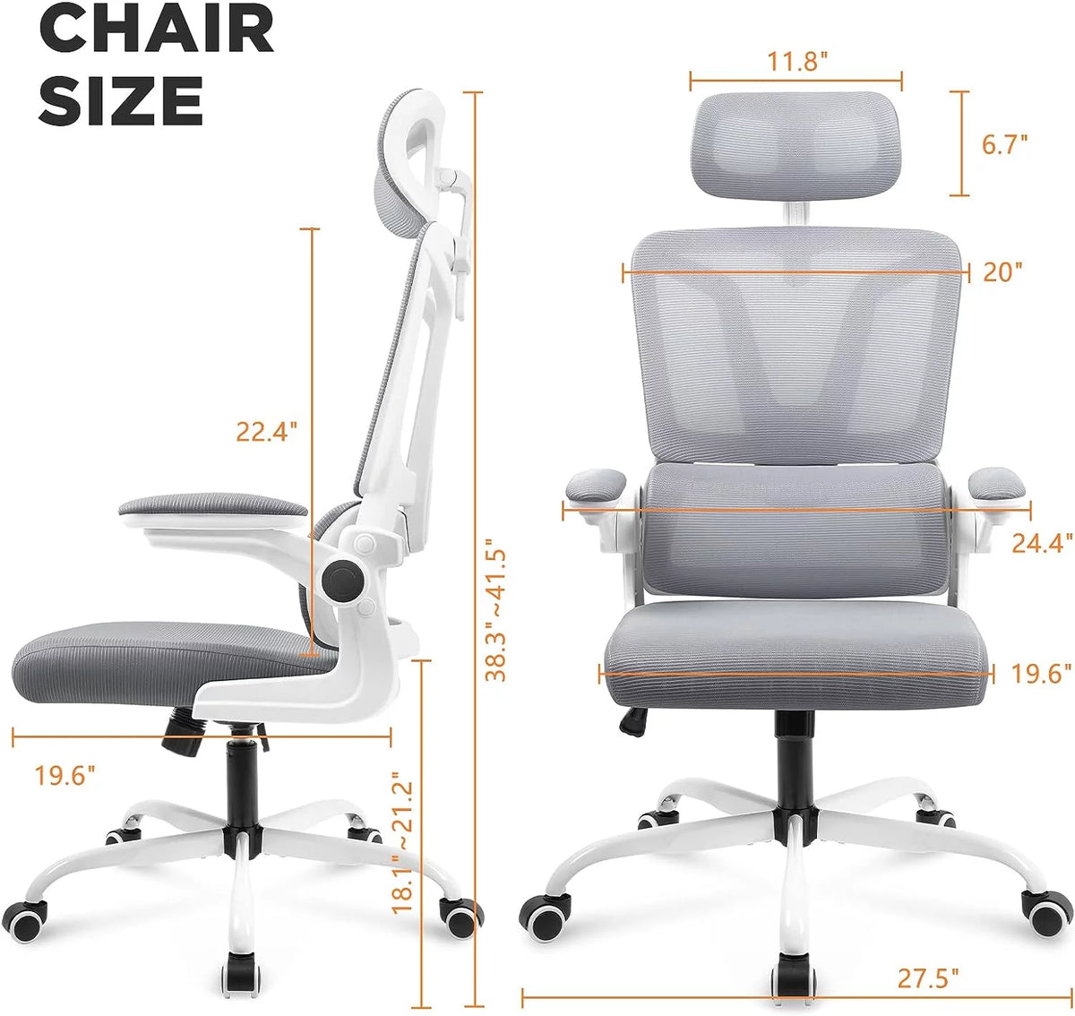 Dark Grey Ergonomic Mesh Office Chair with Lumbar Support Pillow L39322
