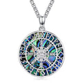 925 Sterling Silver Viking Compass Necklace with Abalone Nordic Runes Pendant Q99458