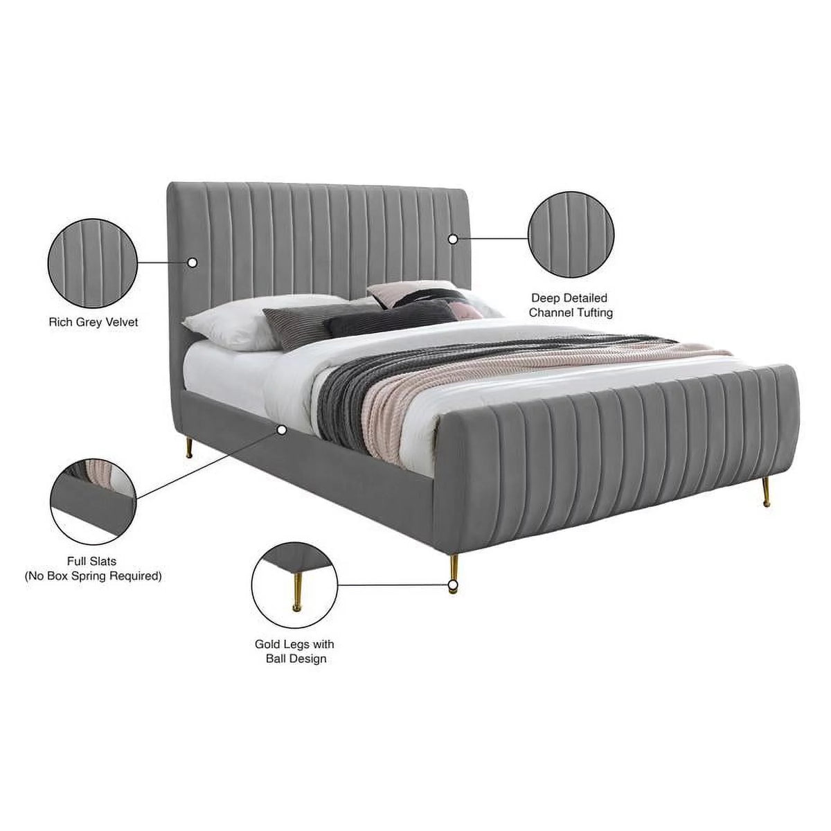 Gray Velvet Queen Bed E9829