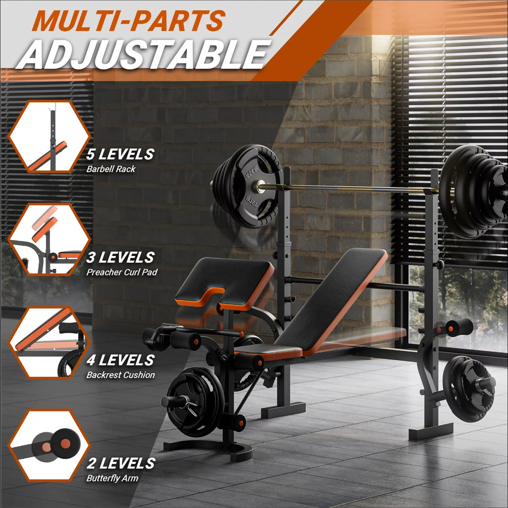 660lb 6-in-1 Adjustable Weight Bench with Barbell Rack and Leg Developer P3109