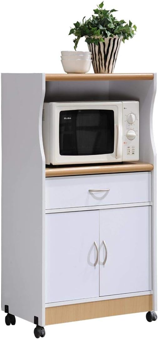 White Microwave Cart with One Drawer C186