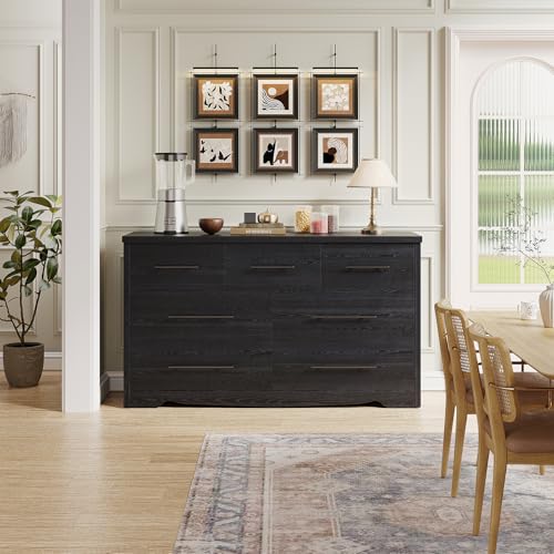 Black 7 Drawer Wood Dresser with Metal Handles I7655