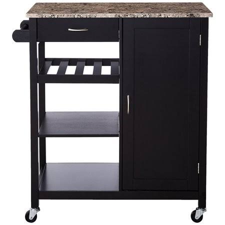 Black Marble Kitchen Island Serving Cart with Storage Drawer P6783