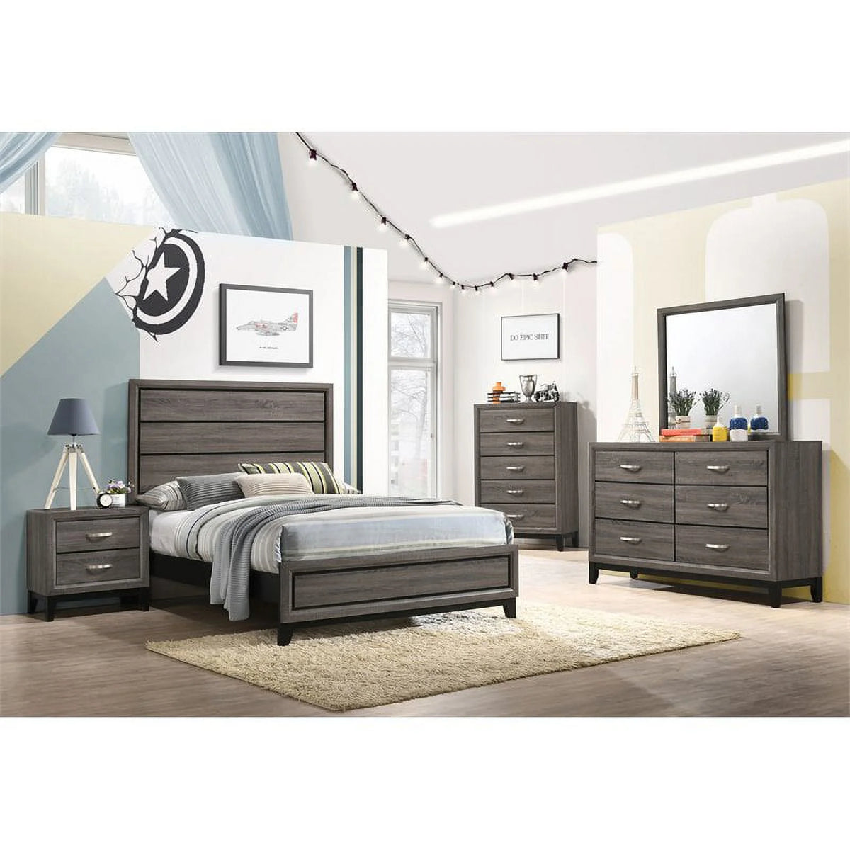 4-piece Grey Oak Bedroom Set X8717