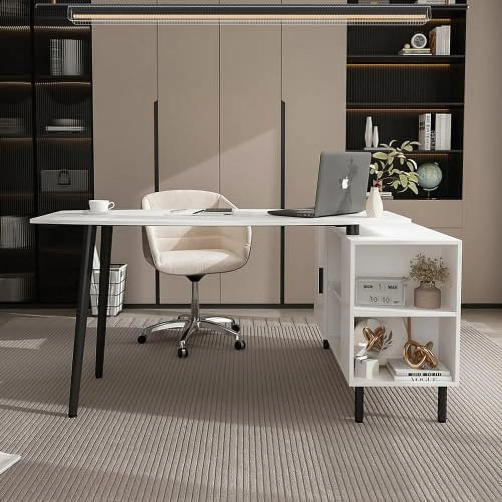 L-Shaped Corner Desk with 4 Open Shelves F5257