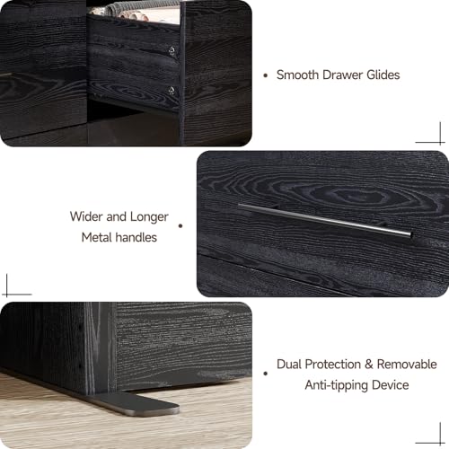 Black 7 Drawer Wood Dresser with Metal Handles I7655