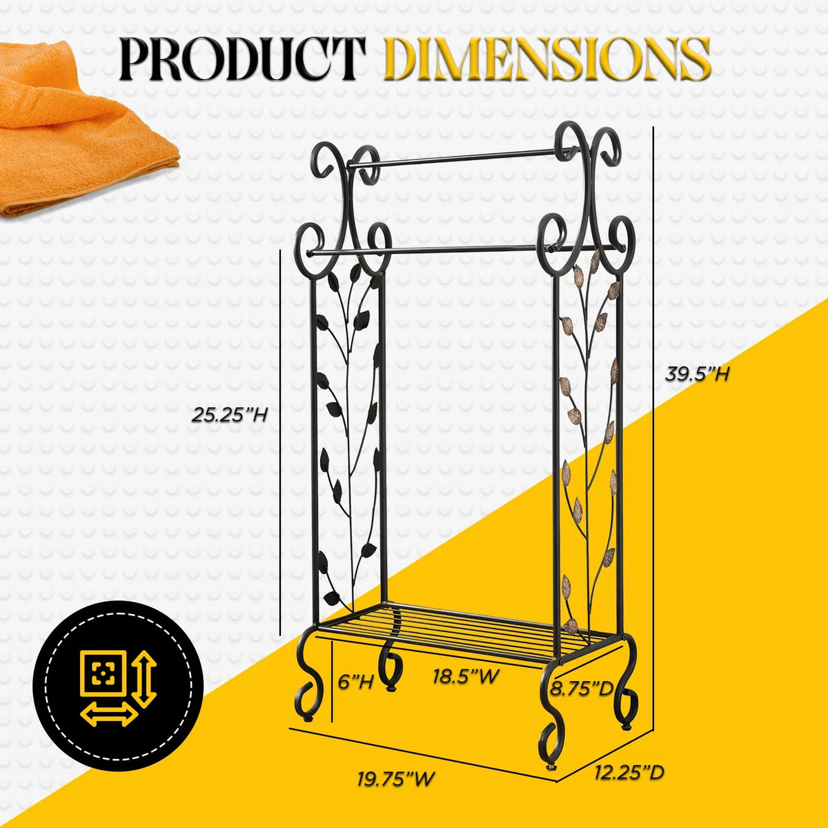 Black Metal Towel Rack Stand with Shelf H38023