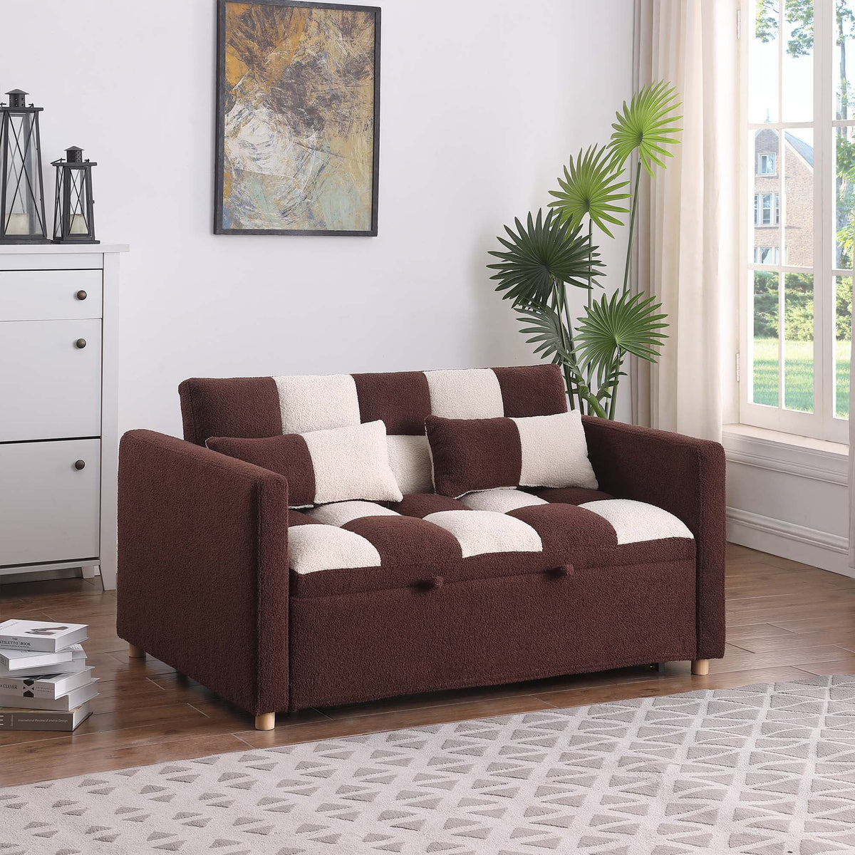 3 in 1 Pull Sleeper Sofa Bed Convertible Futon Couch with 2 Pillows Z636