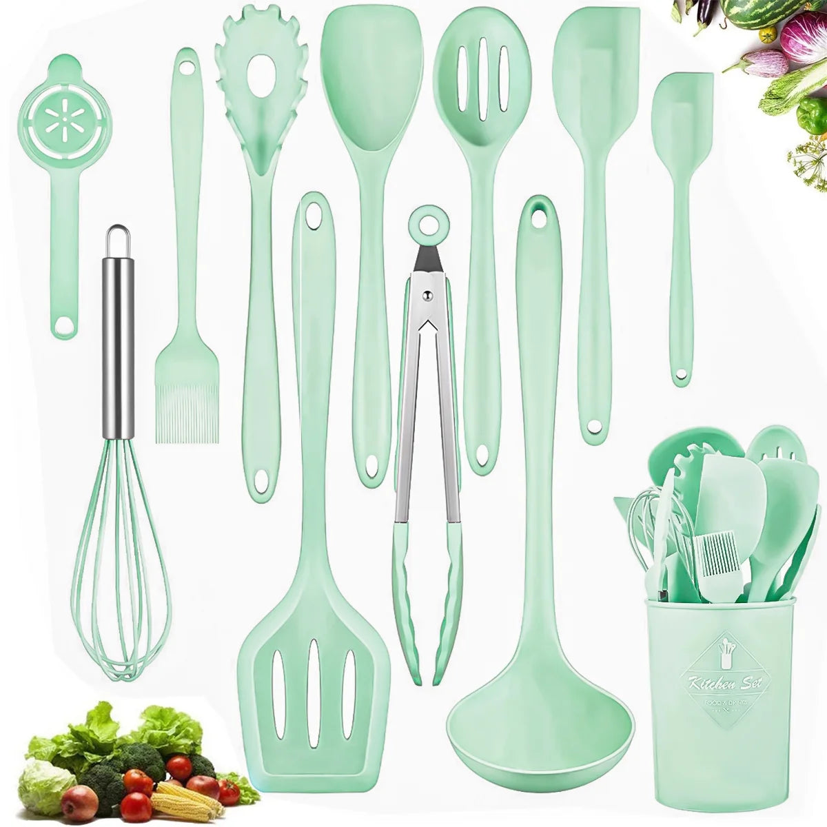 12 Pieces Silicone Kitchen Utensils Set with Holder L30462