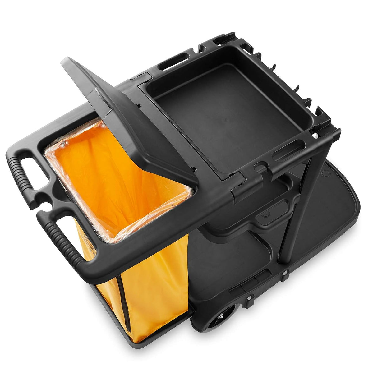 Black Housekeeping Cleaning Cart with Shelves and Vinyl Bag X208