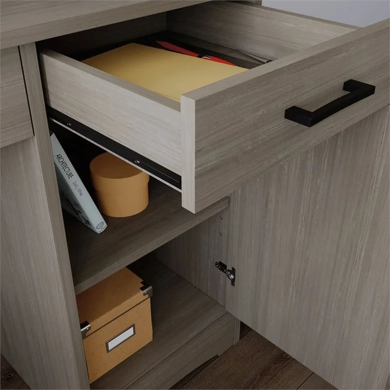 Contemporary Gray Engineered Wood Computer Desk P8101