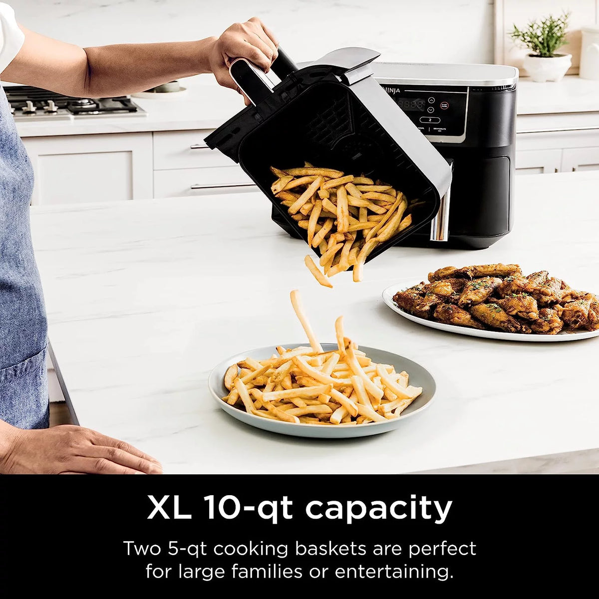 Black 6-in-1 10-qt. XL 2-Basket Air Fryer F326
