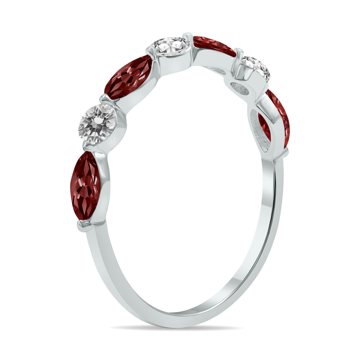10K White Gold Marquise Garnet and Diamond Wedding Band N85162