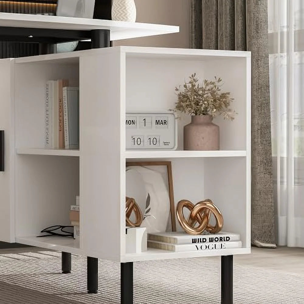 L-Shaped Corner Desk with 4 Open Shelves F5257