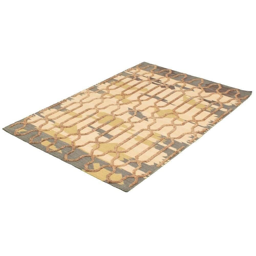 Ivory Wool Kilim Rug Q336029