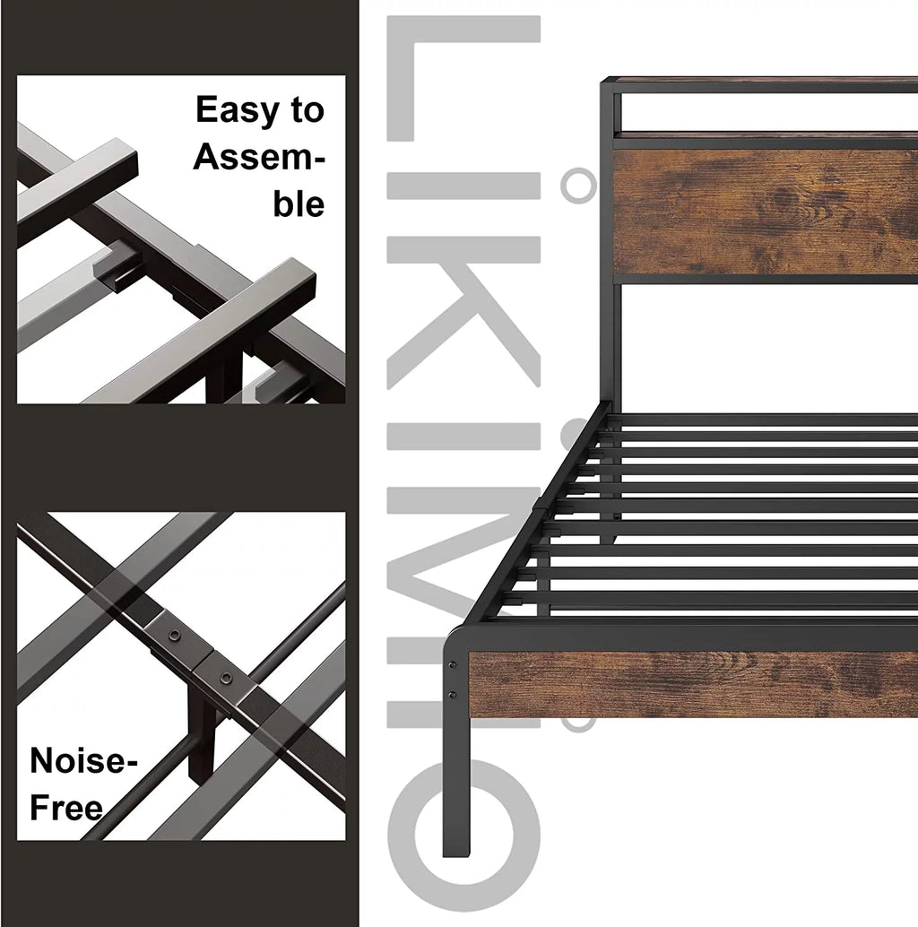 Queen Bed Frame with Industrial Headboard I7059