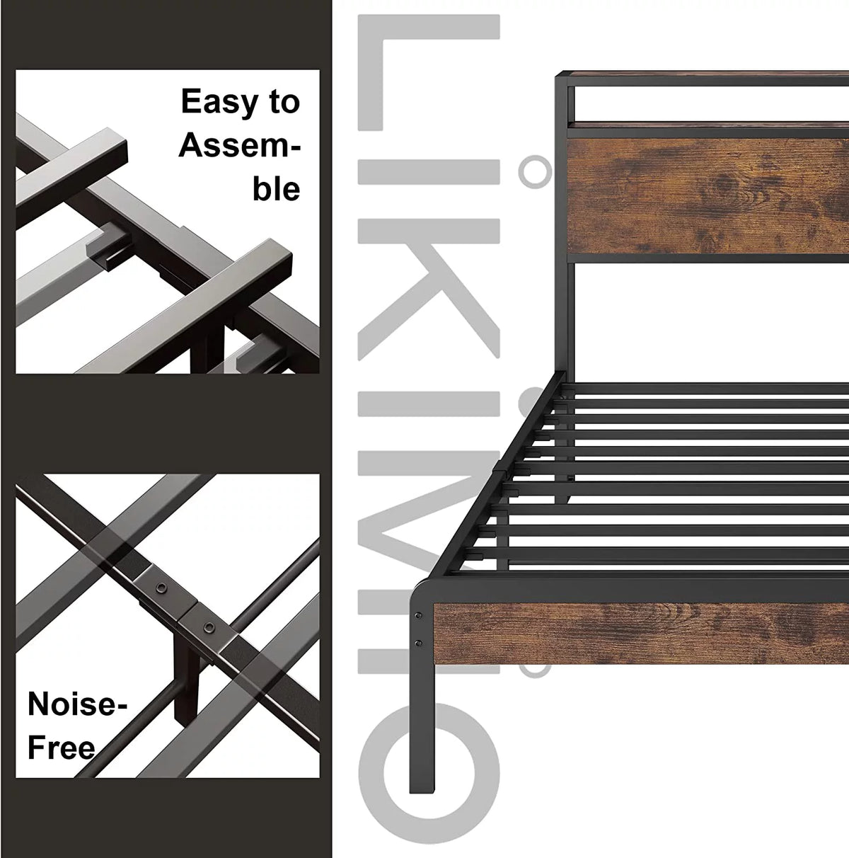 Queen Bed Frame with Industrial Headboard I7059