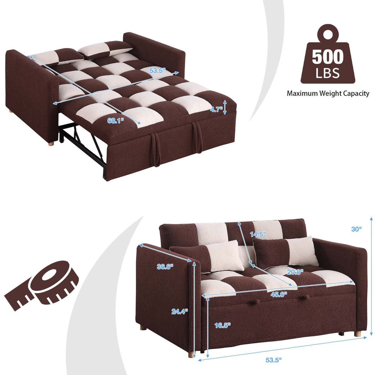 3 in 1 Pull Sleeper Sofa Bed Convertible Futon Couch with 2 Pillows Z636