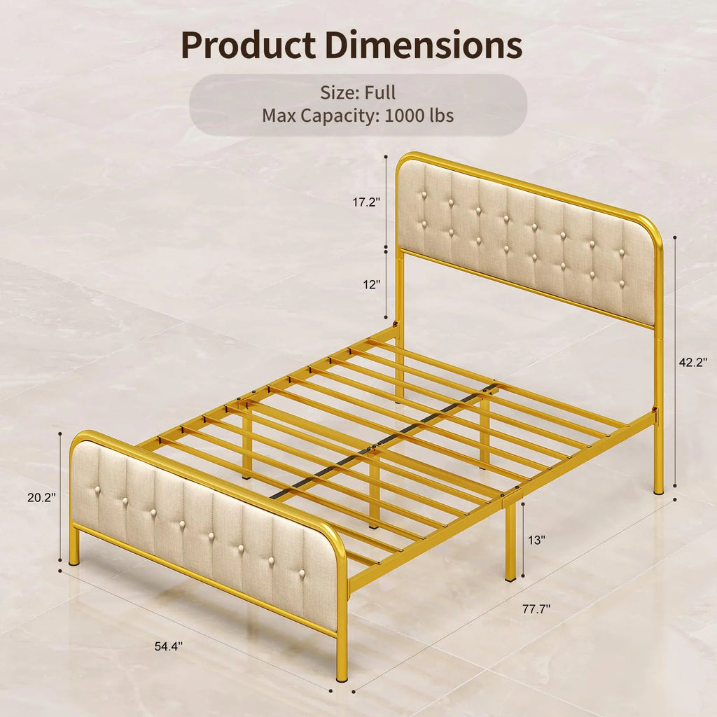Beige Full Size Bed Frame with Headboard V299651
