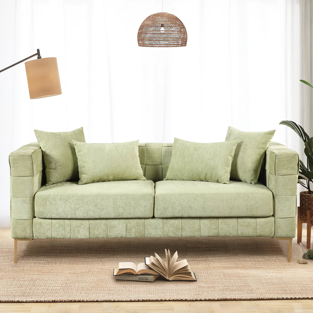 Green Chenille Upholstered 3-Seat Sofa Couch P470913