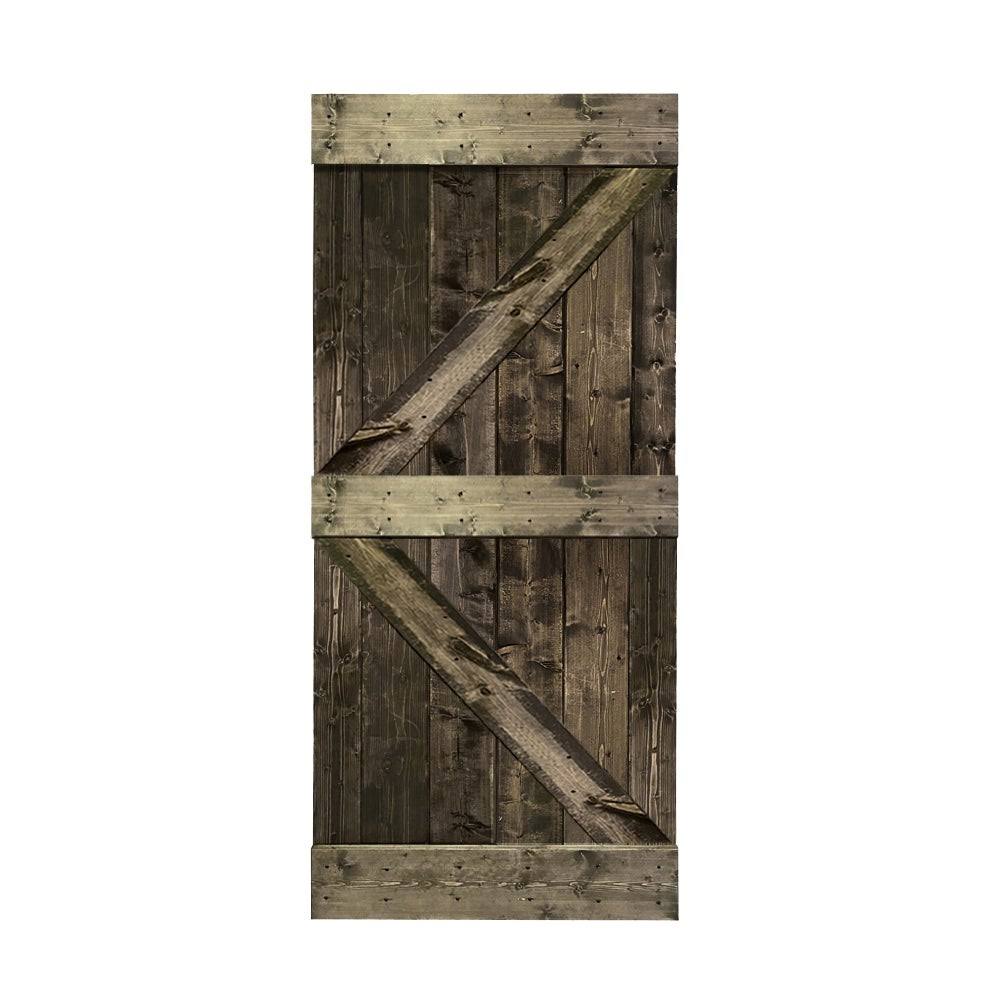 Carbon Gray Solid Pine Wood Interior Sliding Barn Door W9591