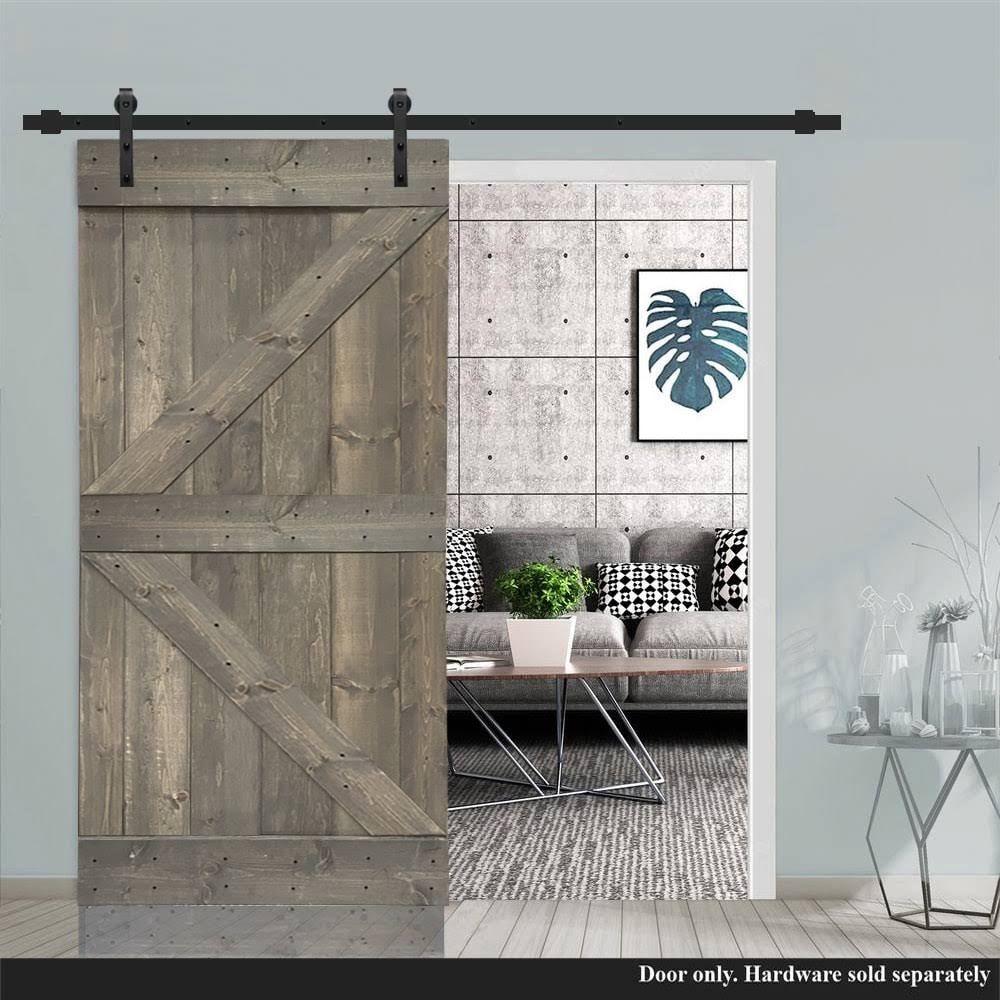 Carbon Gray Solid Pine Wood Interior Sliding Barn Door W9591