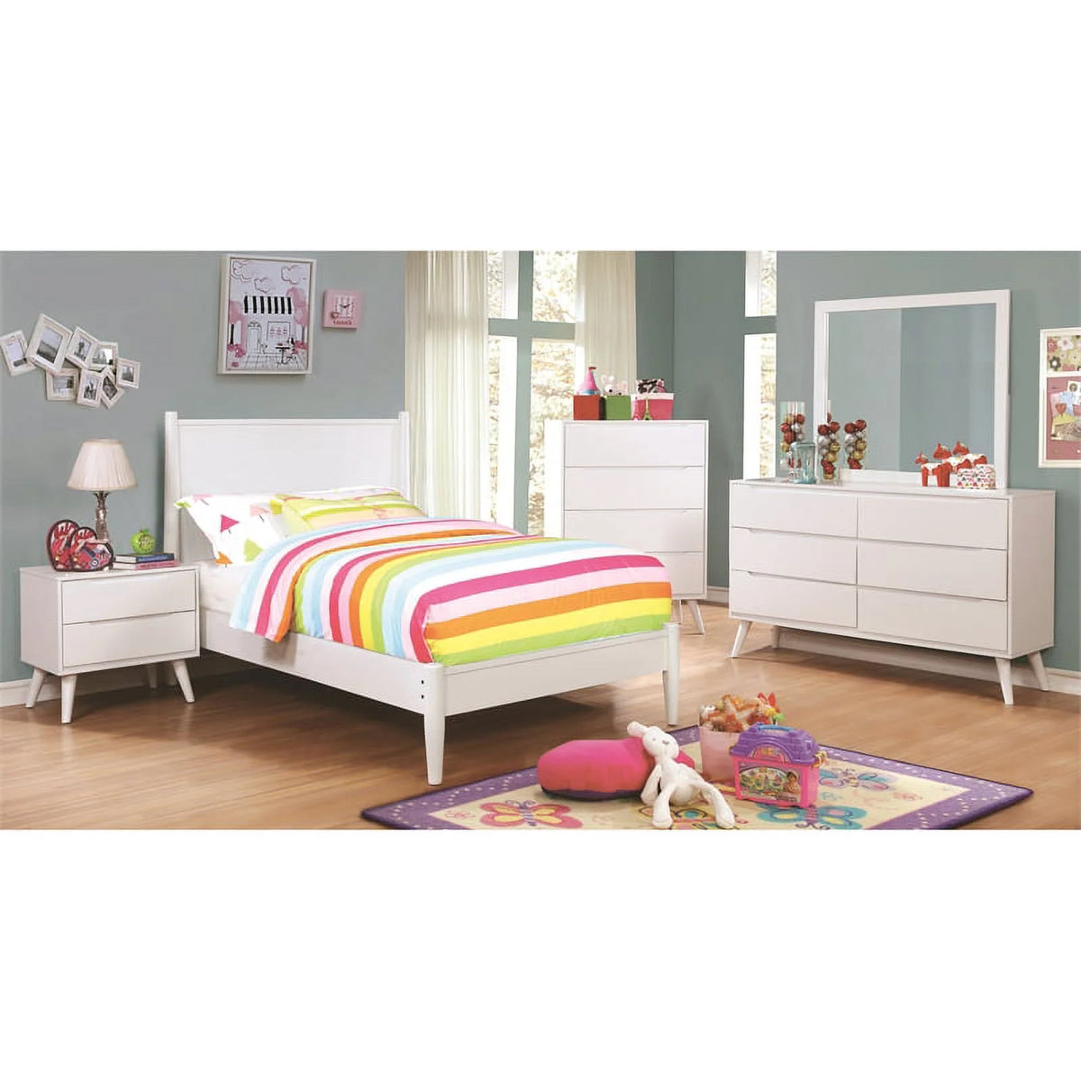White Solid Wood King Platform Bed T19493