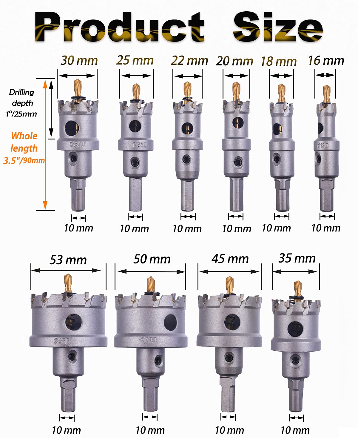 10 Pcs Tungsten Carbide Tipped Hole Saw Kit with Titanium-Plated Pilot Drills Q890331