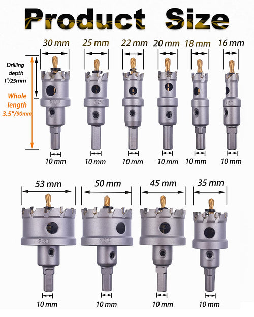 10 Pcs Tungsten Carbide Tipped Hole Saw Kit with Titanium-Plated Pilot Drills Q890331