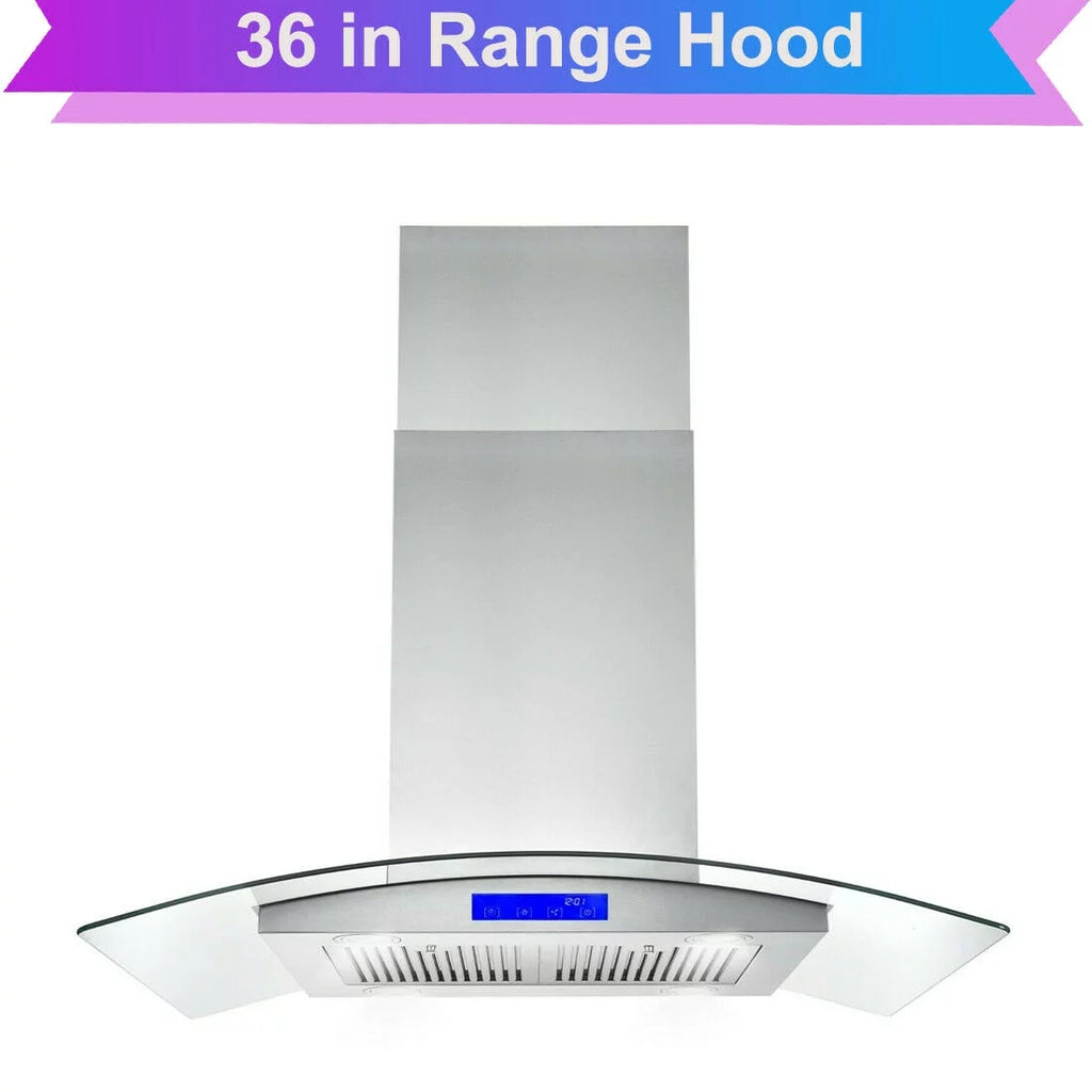 36 inch Island Mount Range Hood 900 CFM with Glass LCD Touch Control X2669
