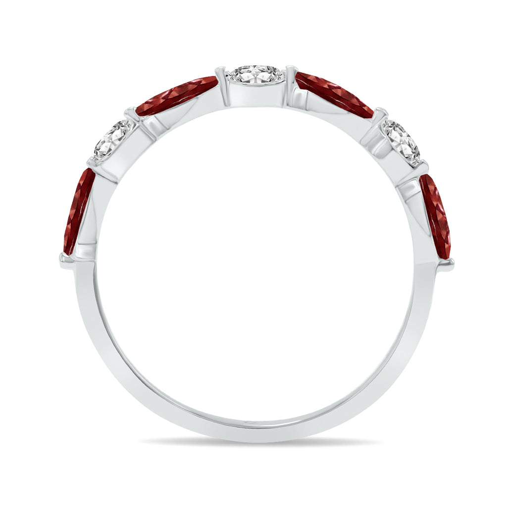 10K White Gold Marquise Garnet and Diamond Wedding Band N85162