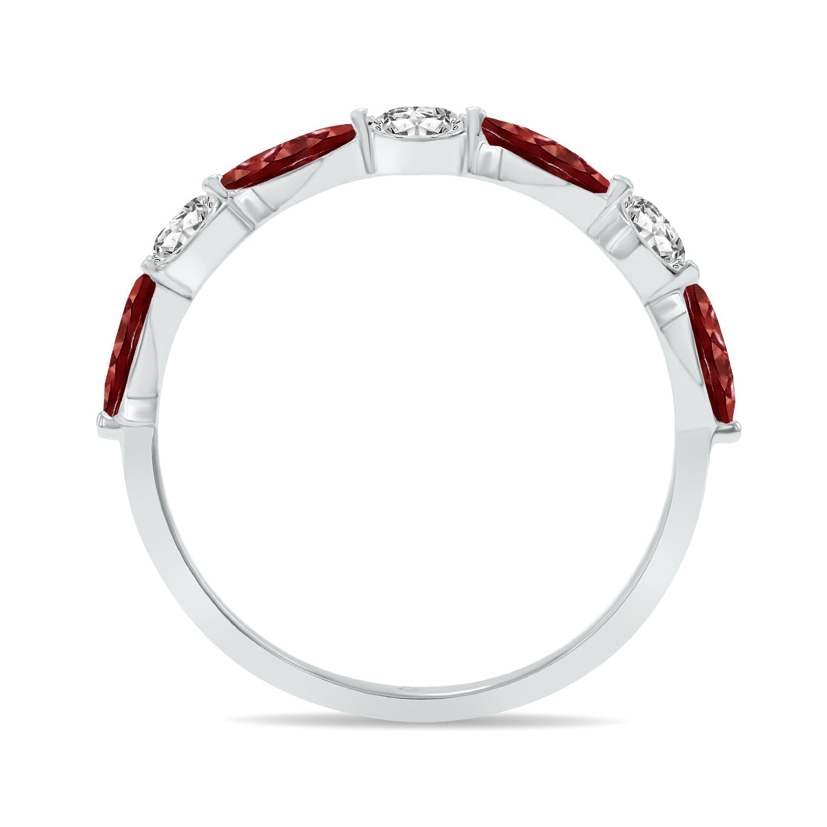 10K White Gold Marquise Garnet and Diamond Wedding Band N85162