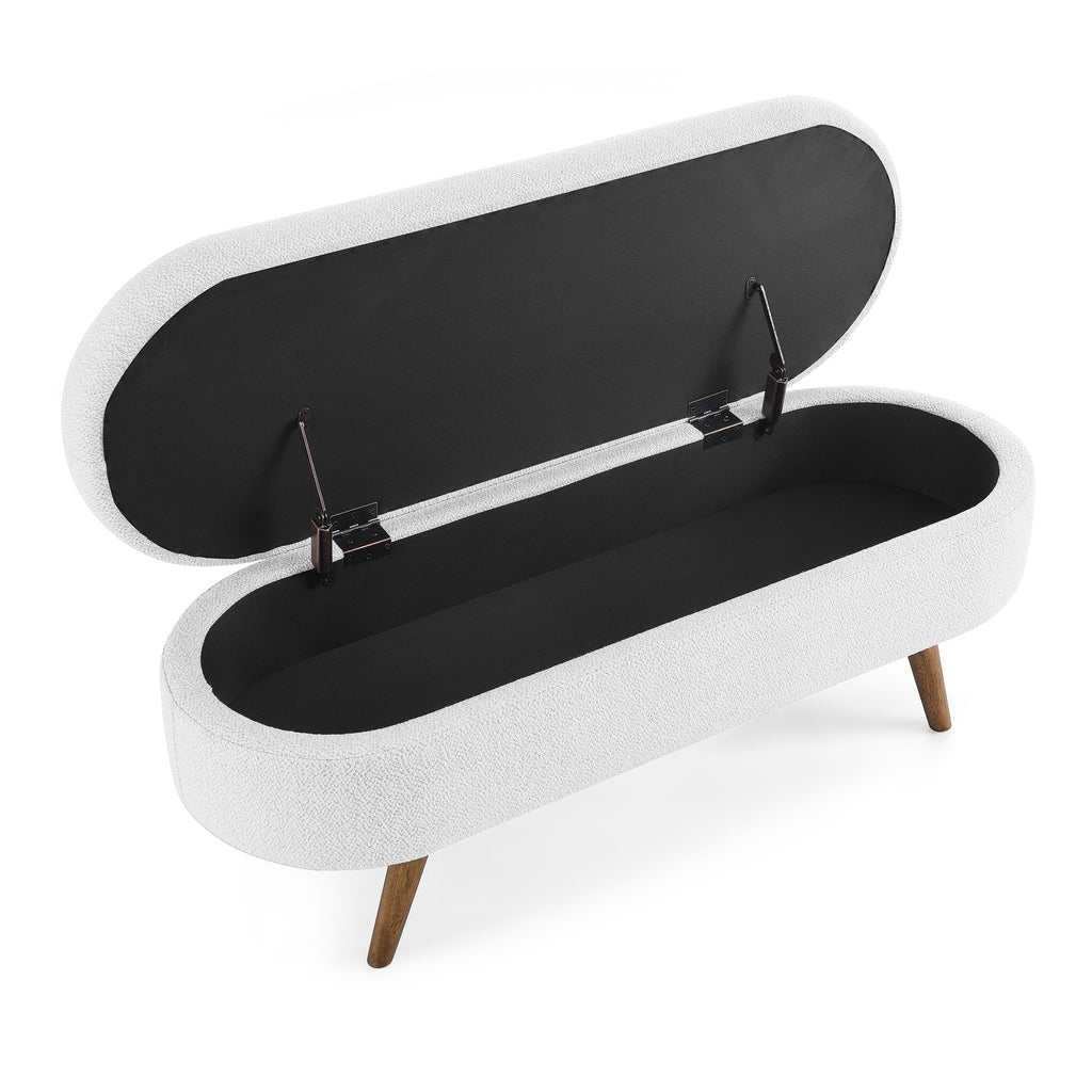 White Oval Storage Ottoman Bench with Rubber Wood Legs J889580