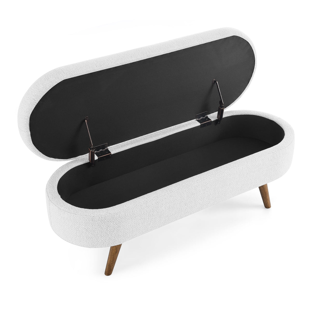 White Oval Storage Ottoman Bench with Rubber Wood Legs J889580