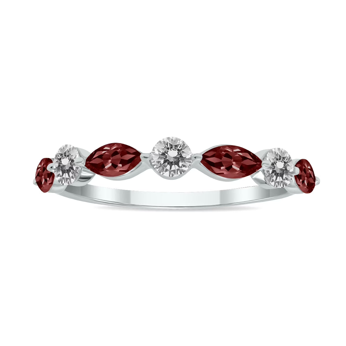 10K White Gold Marquise Garnet and Diamond Wedding Band N85162