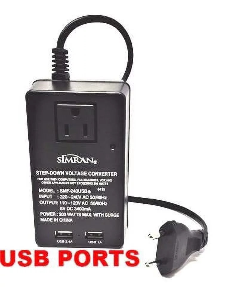 2-in-1 Voltage Converter 2 USB Ports and 1-AC Outlet 200 Watt D5523