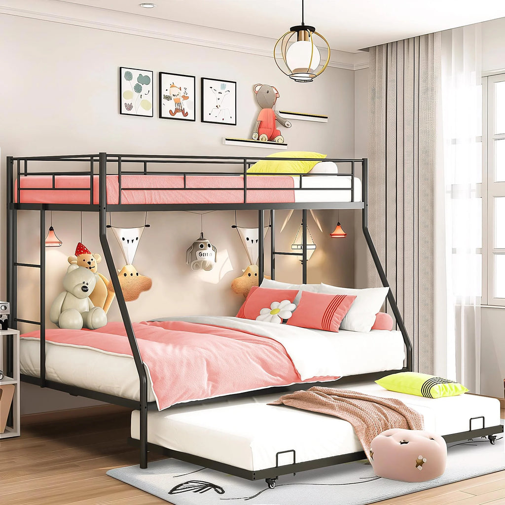 Black Metal Twin Over Twin Bunk Bed with Trundle D59553