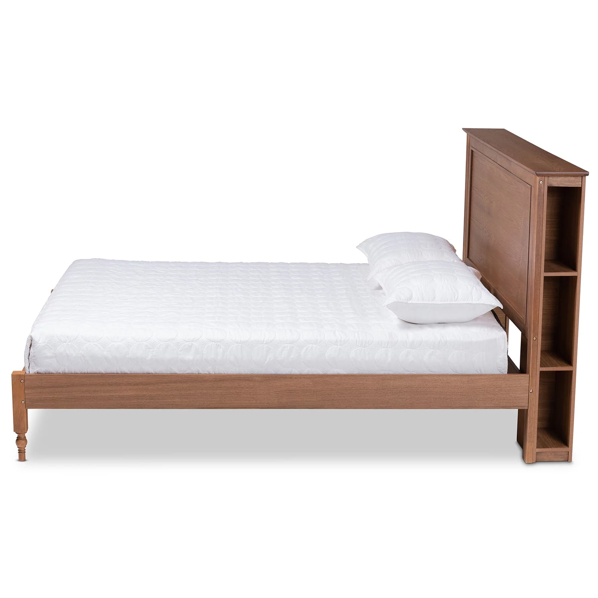 Ash Walnut Brown Wood King Size Platform Storage Bed with Built-In Shelves V4163