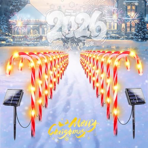 24 Pack Solar Candy Cane Lights Outdoor Waterproof with 8 Modes H901676