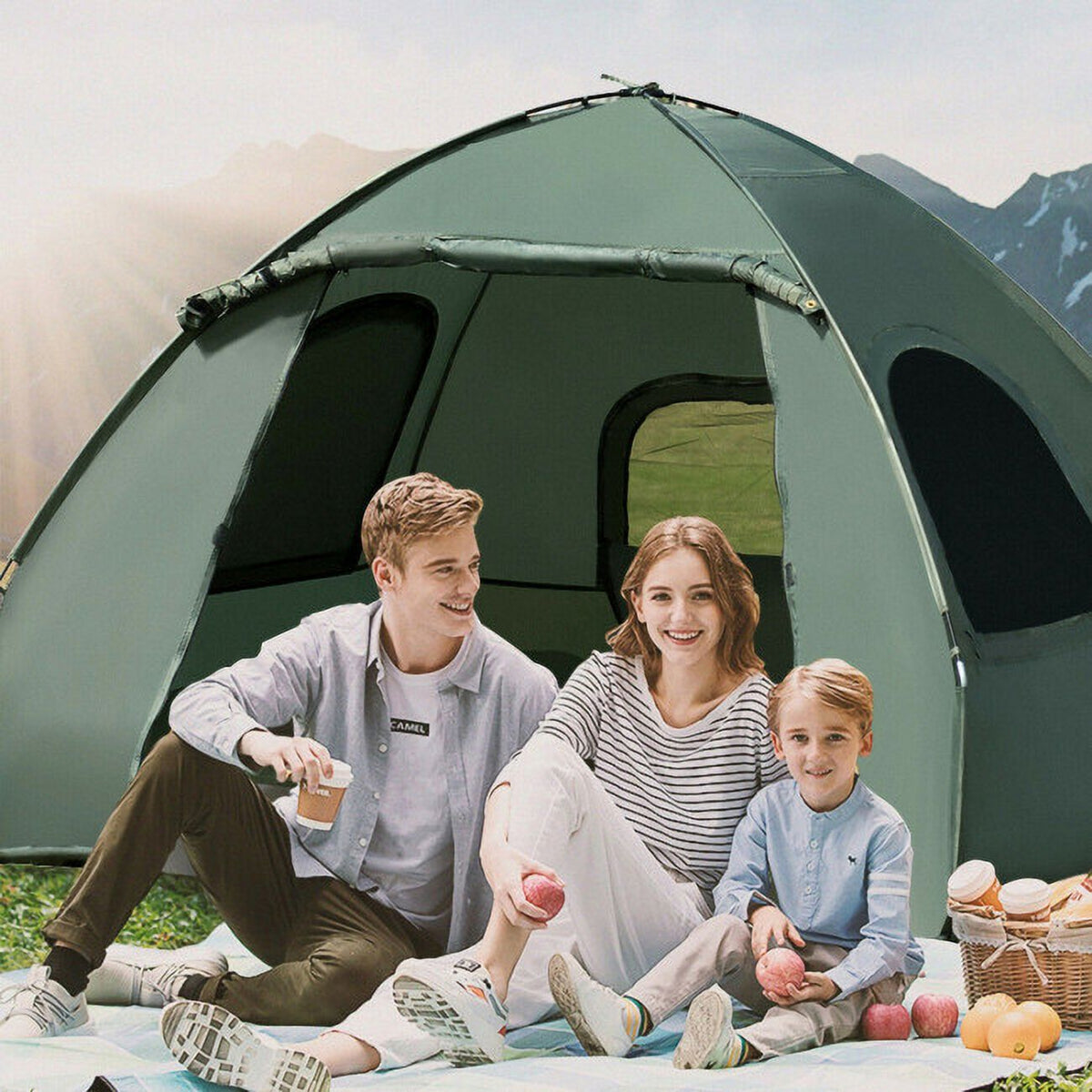 2-Person Foldable Camping Tent Cot with Air Mattress and Sleeping Bag H2817