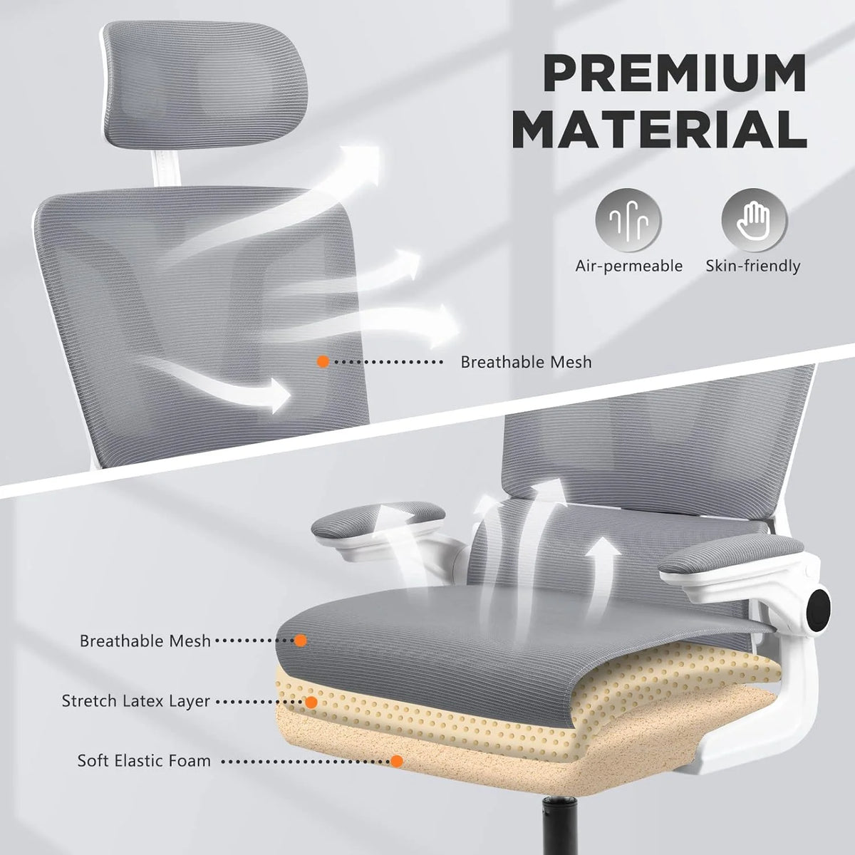 Dark Grey Ergonomic Mesh Office Chair with Lumbar Support Pillow L39322